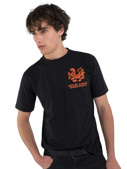 Replay Mens Custom Printed Tiger T-Shirt In Black