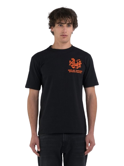 Replay Mens Custom Printed Tiger T-Shirt In Black
