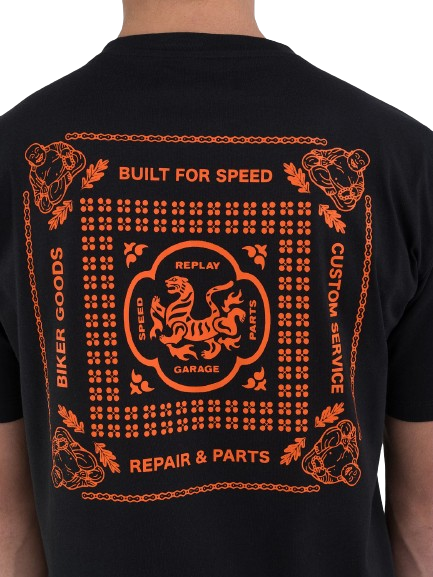 Replay Mens Custom Printed Tiger T-Shirt In Black