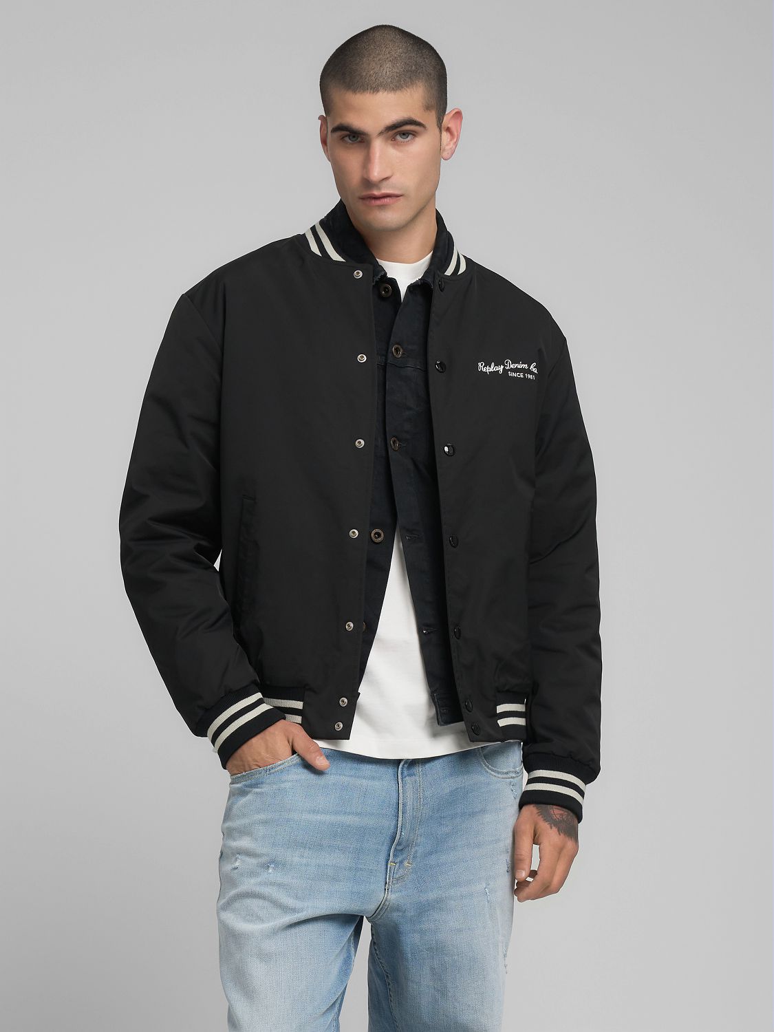 Replay Mens Baseball Jacket In Black