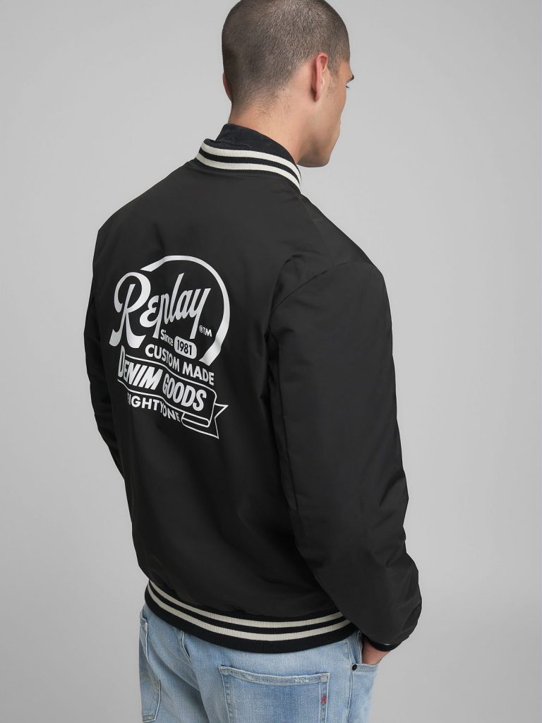 Replay Mens Baseball Jacket In Black