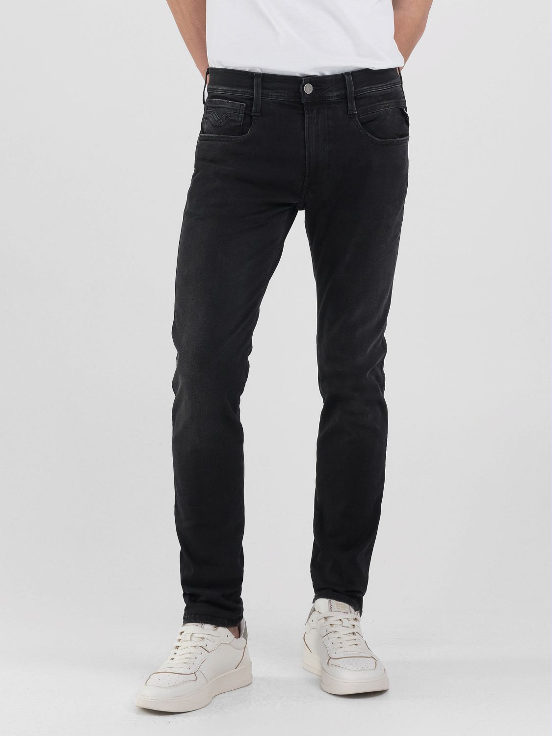 Replay Mens Slim Fit Anbass Jeans In Black