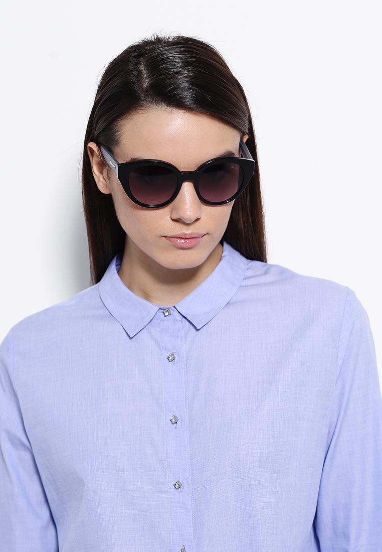 Max & Co Round Catlook Rubber Frame Sunglasses For Women In Black & Grey