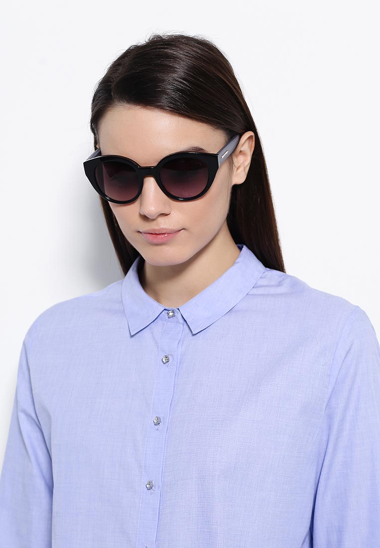 Max & Co Round Catlook Rubber Frame Sunglasses For Women In Black & Grey