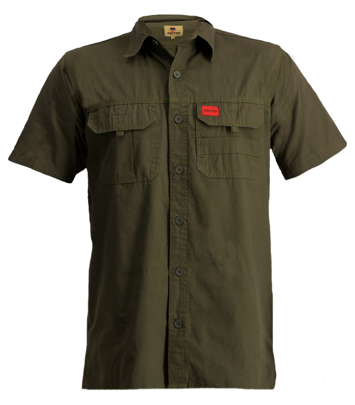 Sniper Mens Millitary Short Sleeve Adventure Shirt In Military Green