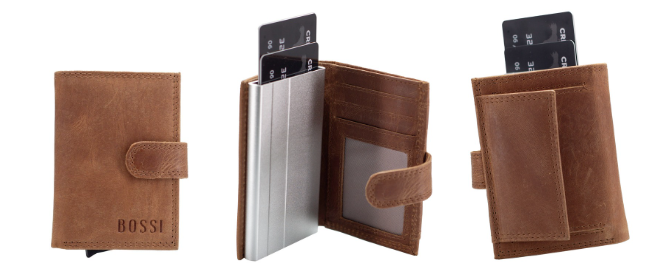 Bossi Mech Cow Leather Card Wallet In Cognac