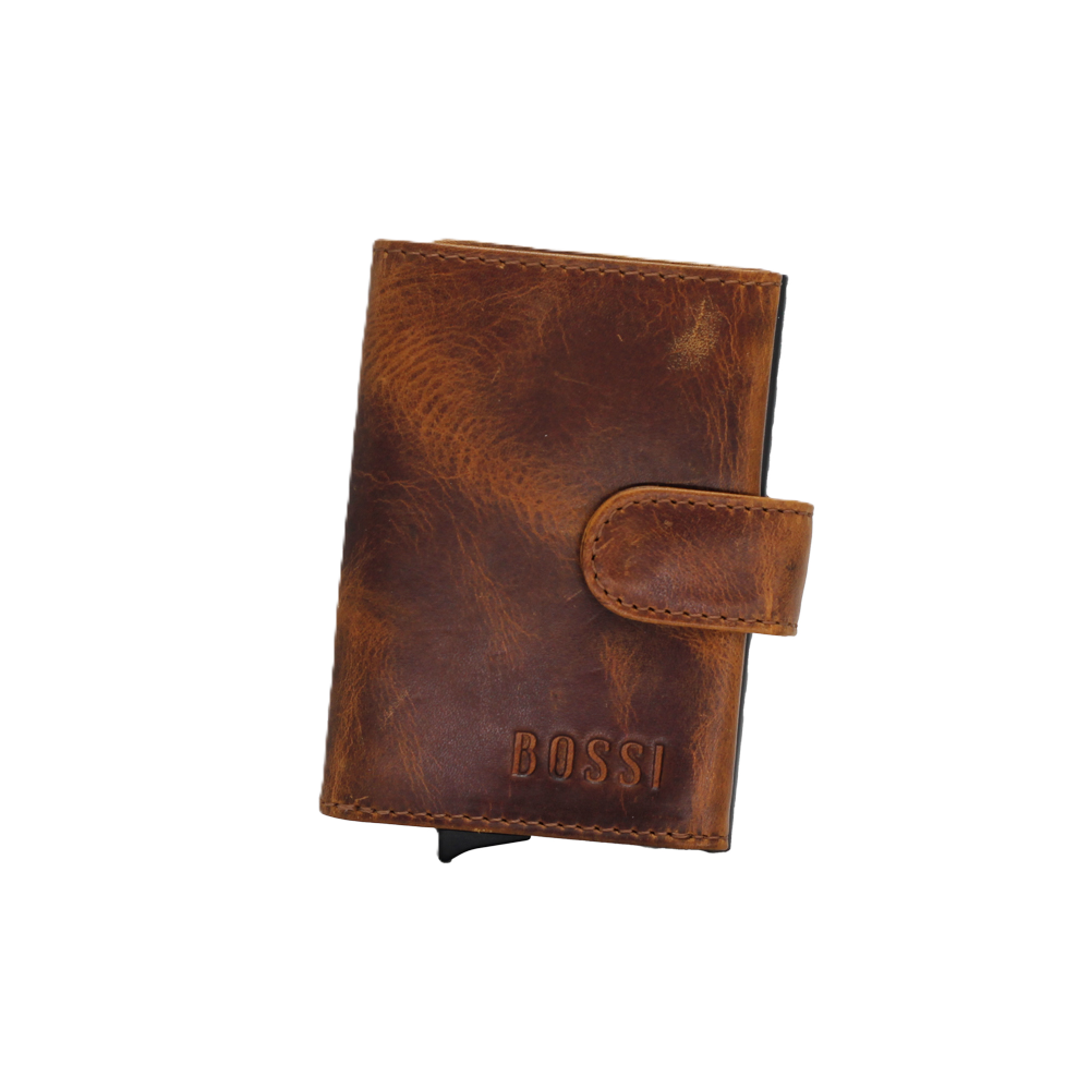 Bossi Mech Cow Leather Card Wallet In Cognac