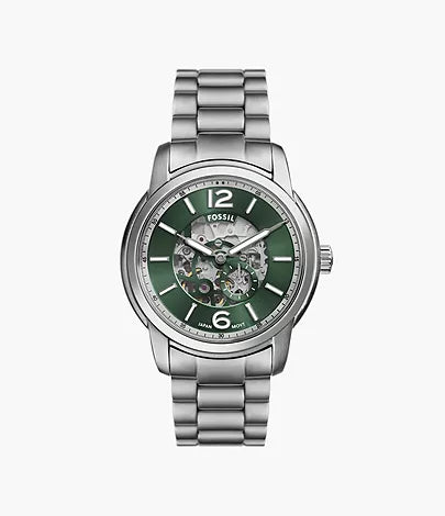 Fossil mens Heritage Automatic Stainless Steel Watch Green