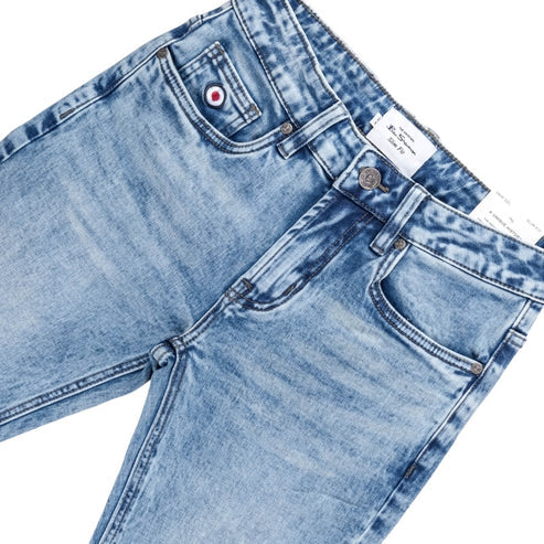 Ben Sherman Men Slim Fit Sand Wash Denim Mid Blue