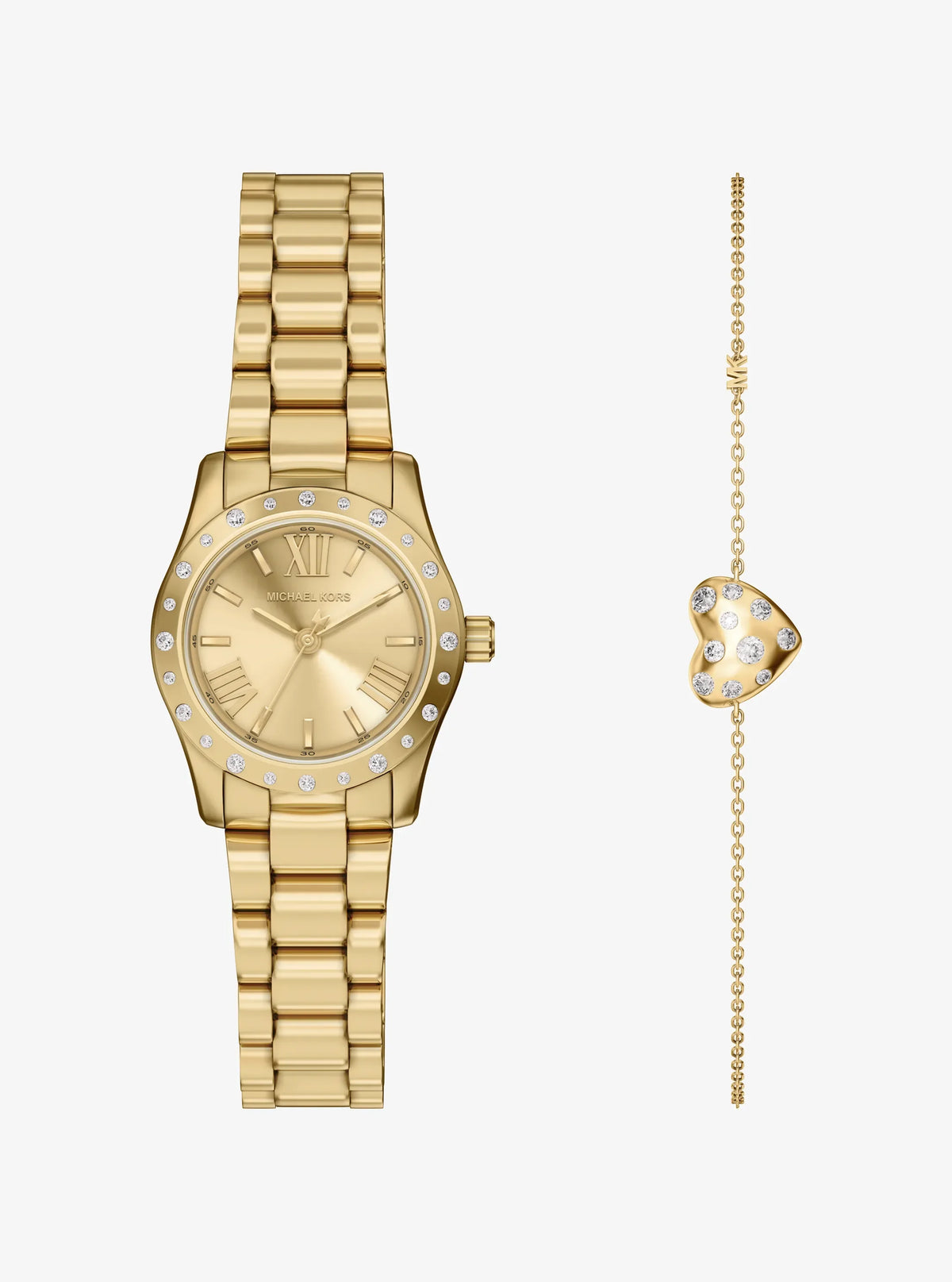 Micheal Kors Watch Petite Lexington Pavé Watch and Heart Bracelet Gift Set In Gold