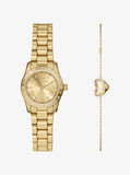 Micheal Kors Watch Petite Lexington Pavé Watch and Heart Bracelet Gift Set In Gold