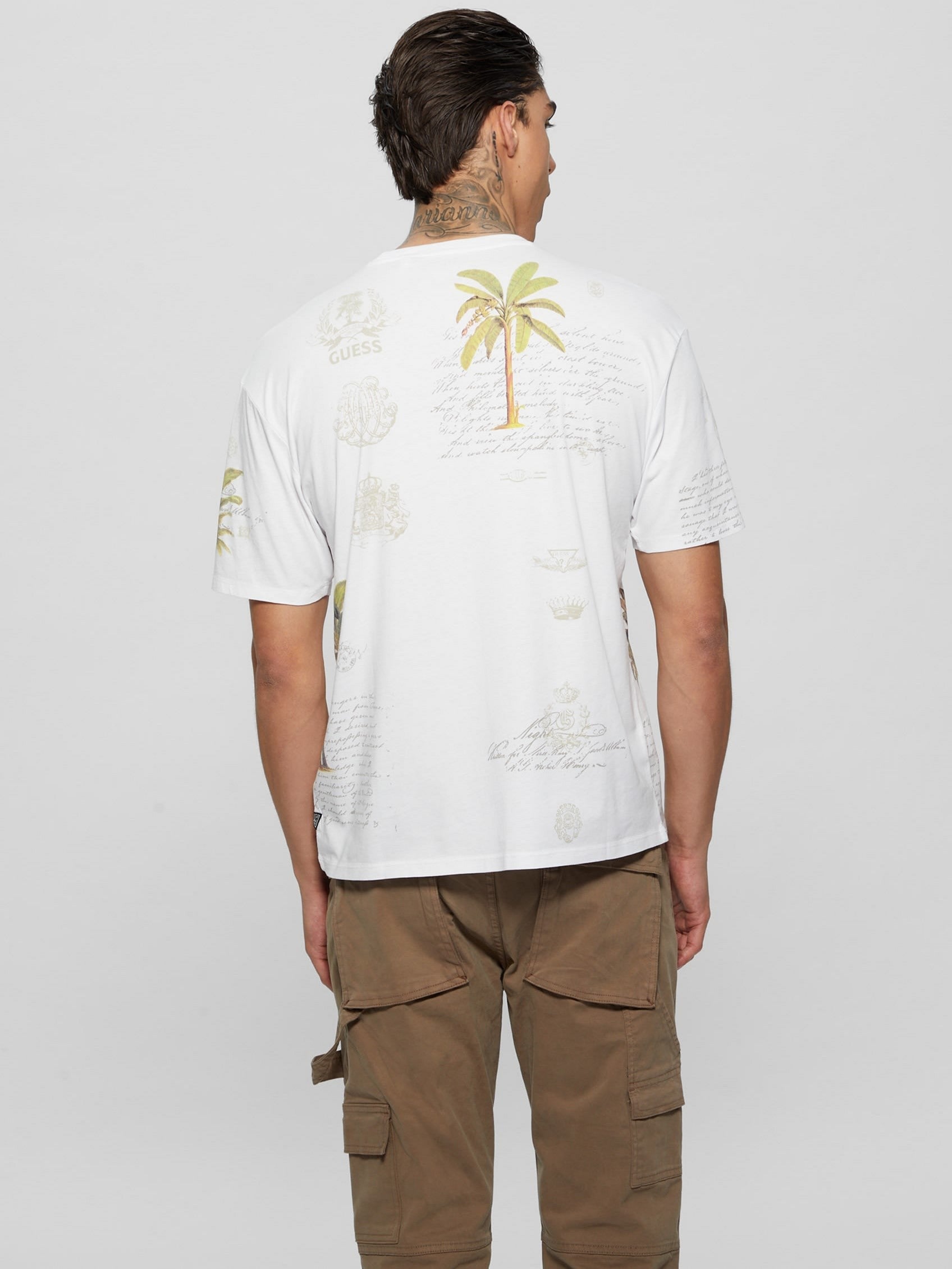 Guess M4Yi0Hk9Rm1G Mns Ss Bs Palm Collrge Tee White