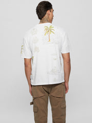 Guess M4Yi0Hk9Rm1G Mns Ss Bs Palm Collrge Tee White