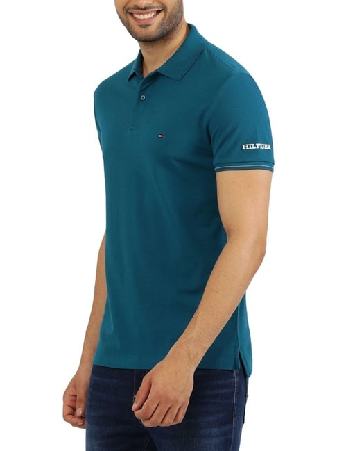 Tommy Hilfiger Mw356191 Msw Cuf Embro And Tipping Slim Polo Turquoise