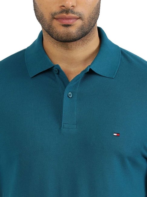 Tommy Hilfiger Mw356191 Msw Cuf Embro And Tipping Slim Polo Turquoise