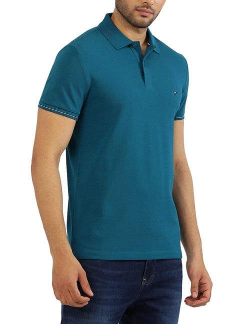 Tommy Hilfiger Mw356191 Msw Cuf Embro And Tipping Slim Polo Turquoise