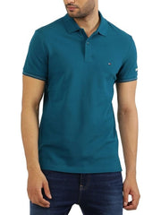 Tommy Hilfiger Mw356191 Msw Cuf Embro And Tipping Slim Polo Turquoise