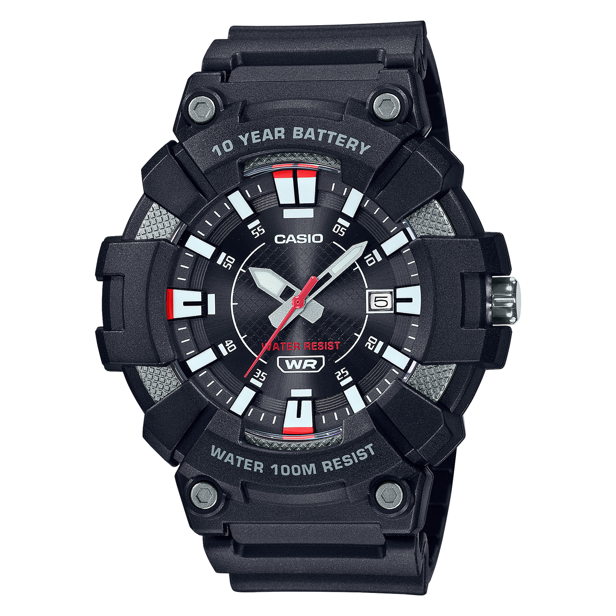 Casio Men's Heavy Duty 10-Year Battery Date Indicator Watch In Black