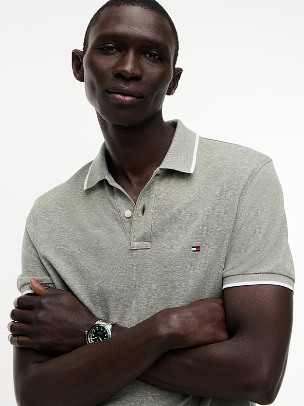 Tommy Hilfiger Mens Linen Pique Regular Golfers In Battle Green