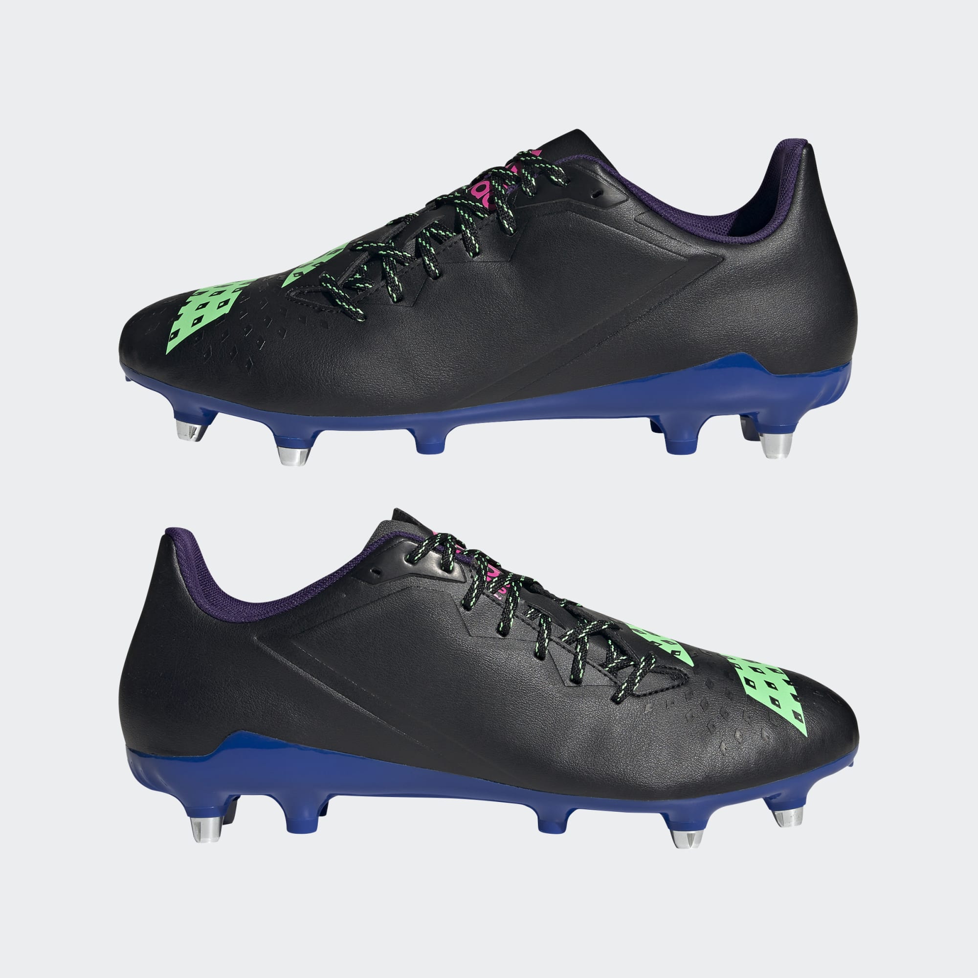 Adidas Unisex Rugby Malice Elite SG Shoes In Core Black / Beam Green / Royal Blue