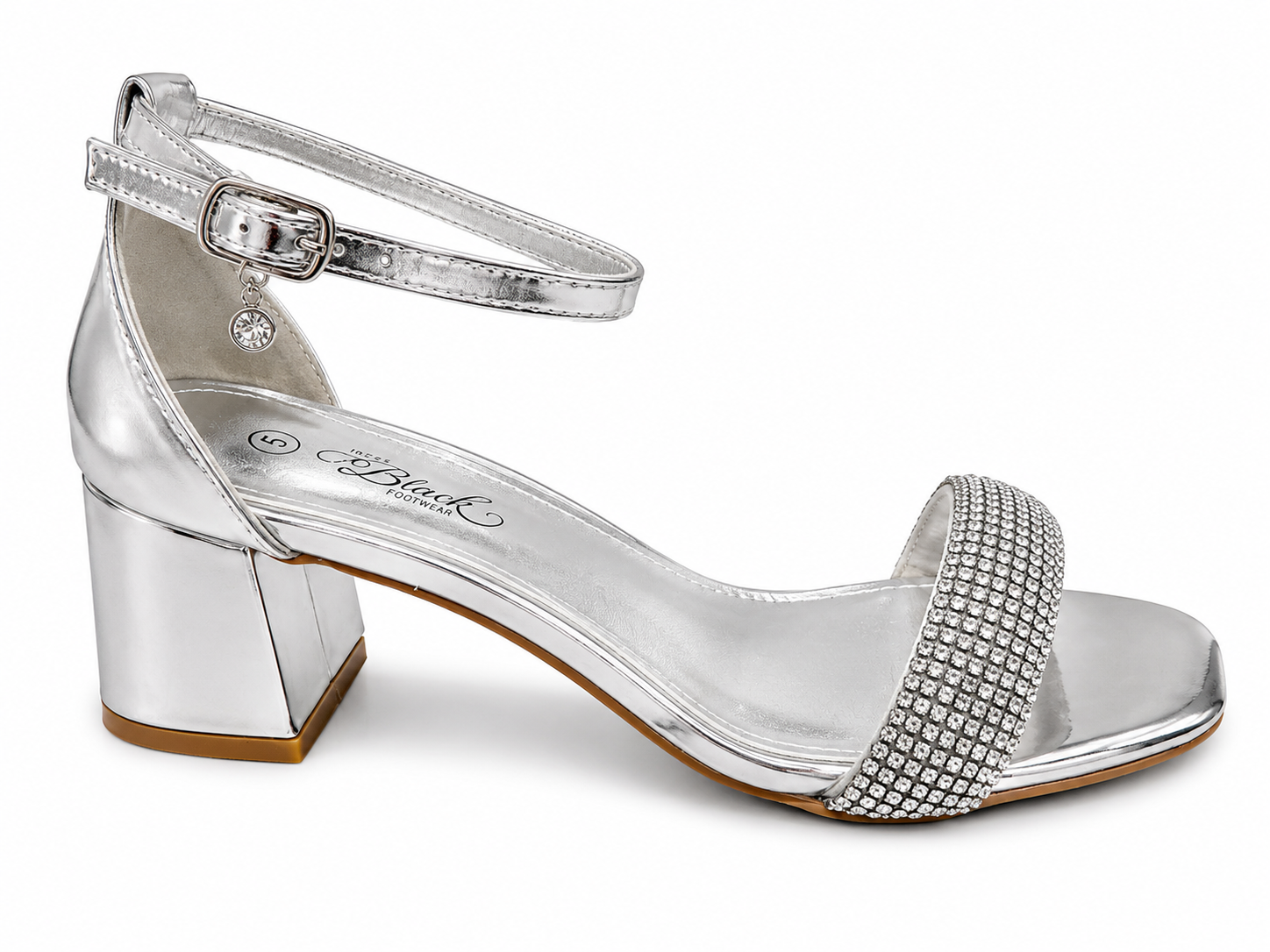 Miss Black Ladies Bardot 3 Heels In Silver