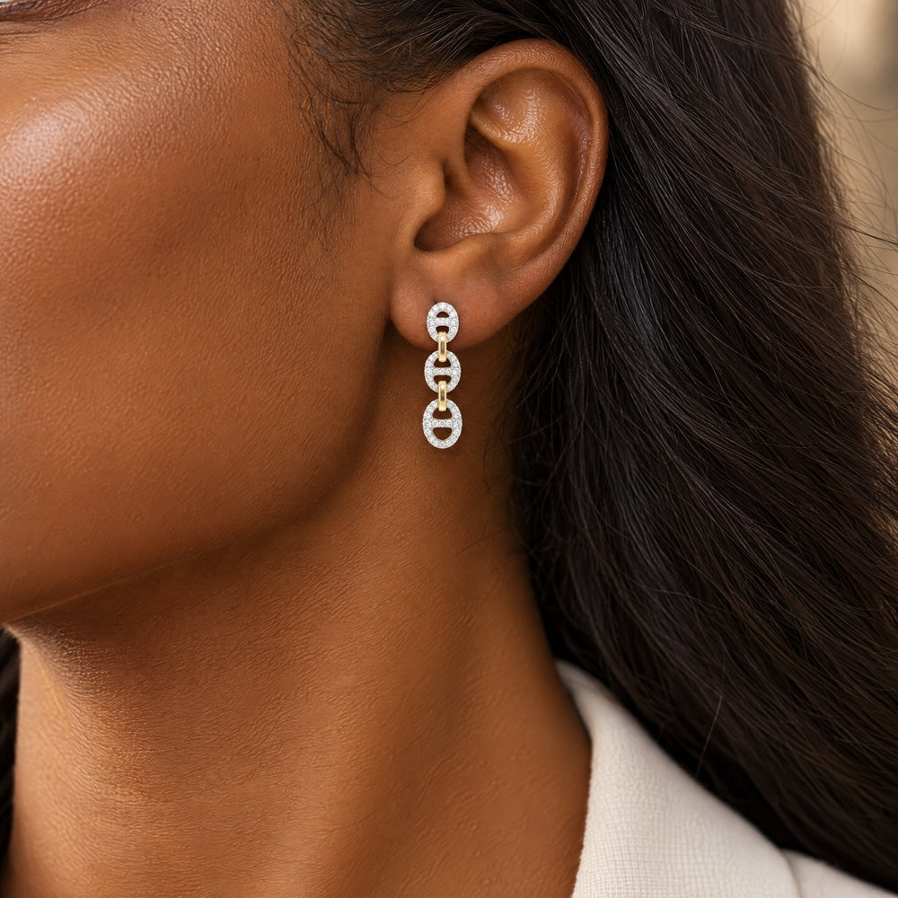 Bond Of Love Full Diamond Triple Link Earrings