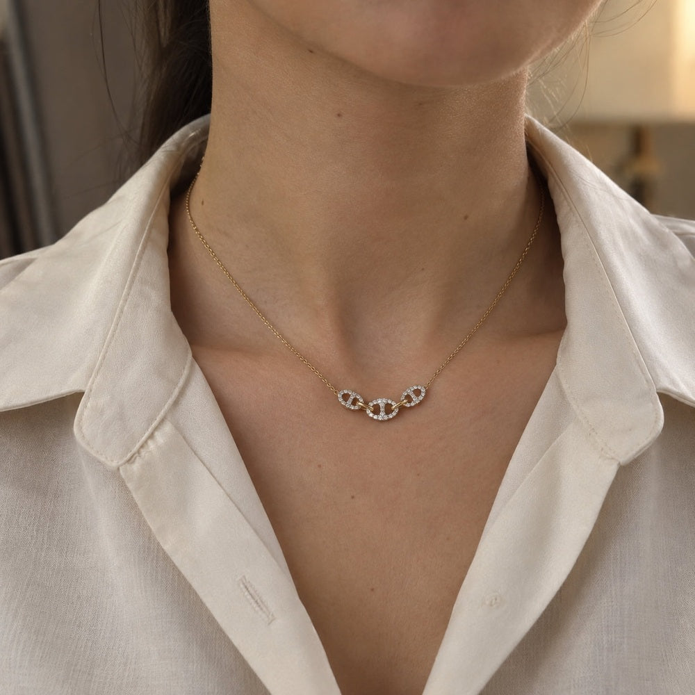 Bond Of Love Full Diamond Triple Link Necklace