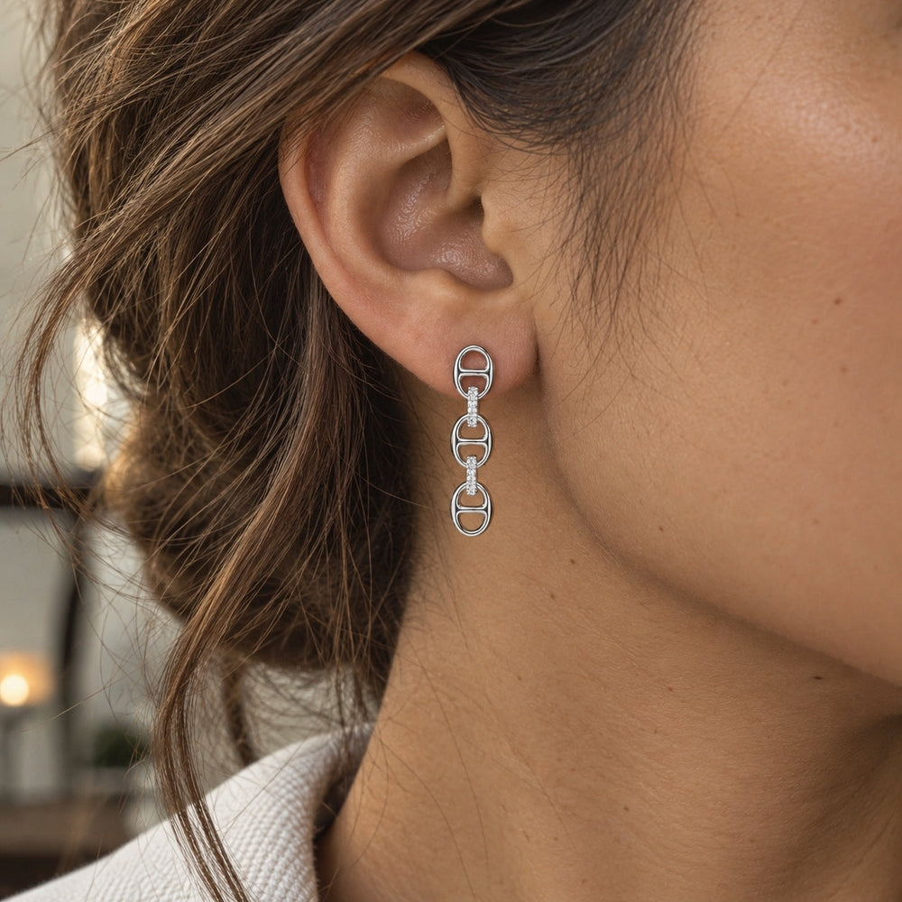 Bond Of Love Diamond Triple Link Earrings