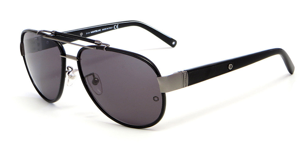 Mont Blanc Leather Aviator Sunglasses For Men In Black