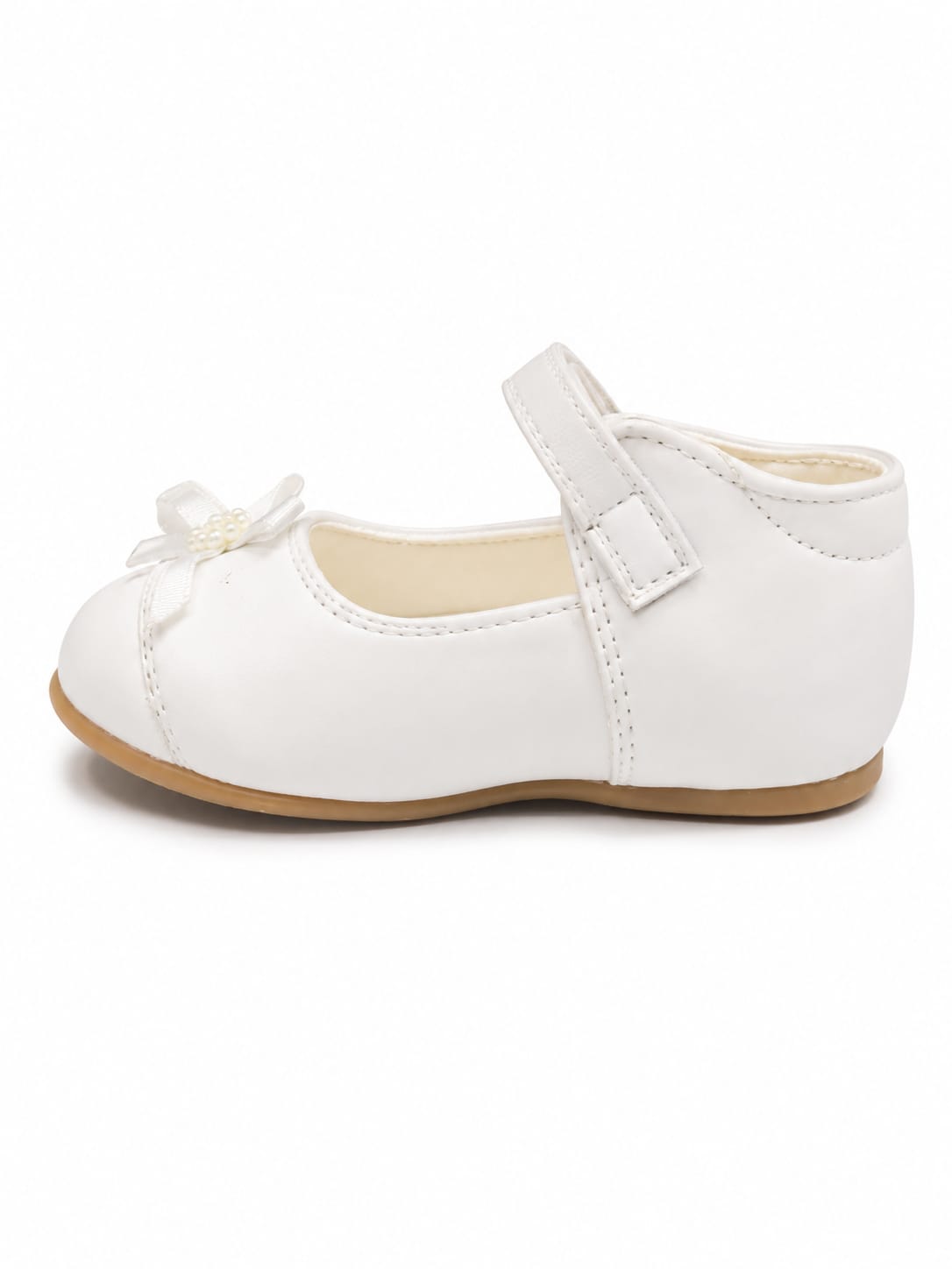Mother's Choice Girls Shoe With Satin Flowers In White