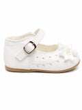 Mother's Choice Girls Shoe With Satin Flowers In White