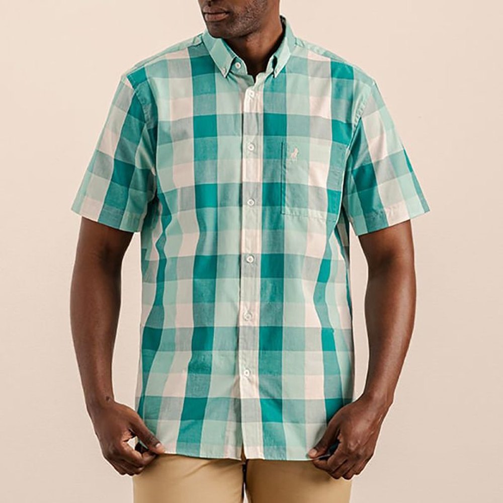 Polo Mens Multi Check Short Sleeves Shirt In Aqua