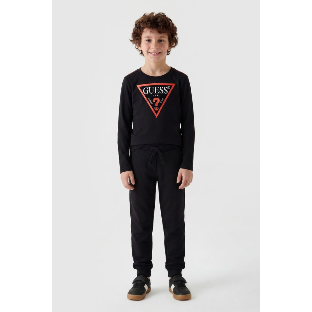 Guess Boys Long Sleeves Guess Triangle T-Shirt In Black/Red