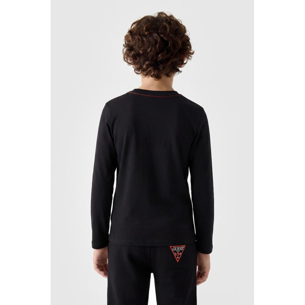 Guess Boys Long Sleeves Guess Triangle T-Shirt In Black/Red