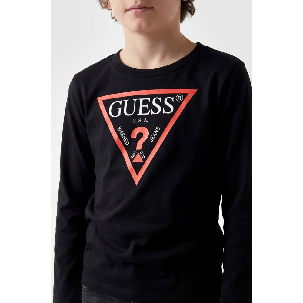 Guess Boys Long Sleeves Guess Triangle T-Shirt In Black/Red