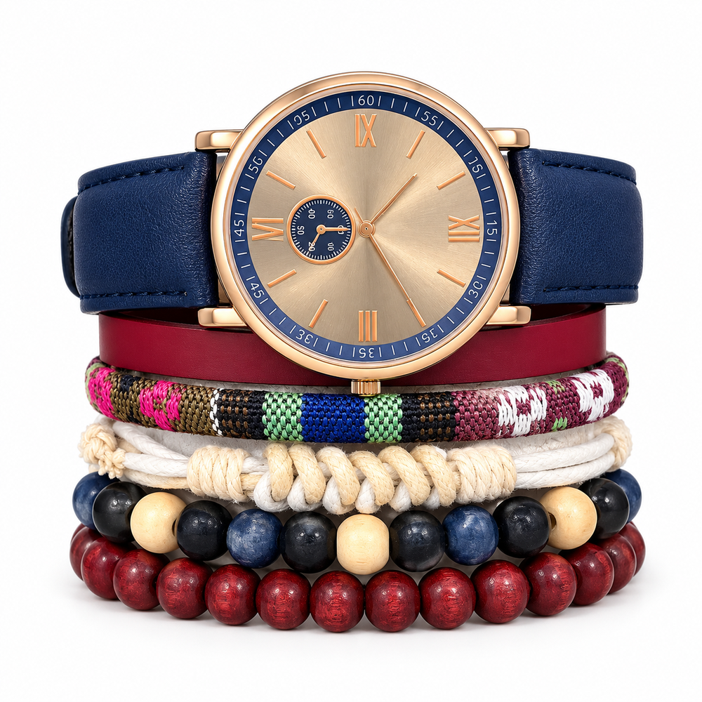 Digitime Boys Watch 7 Bracelets Set In Navy Multi