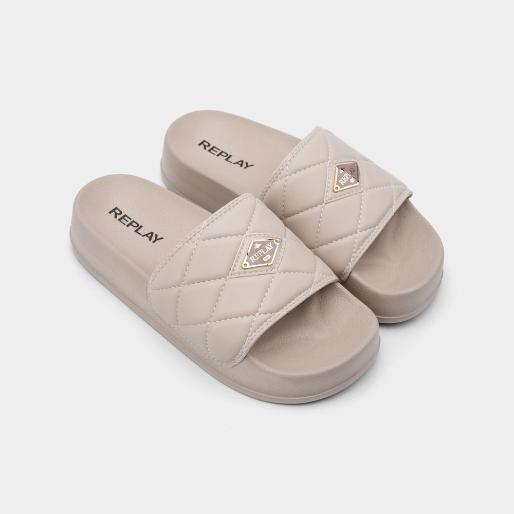 Replay Womens New Lotty Quilt Slides In Beige