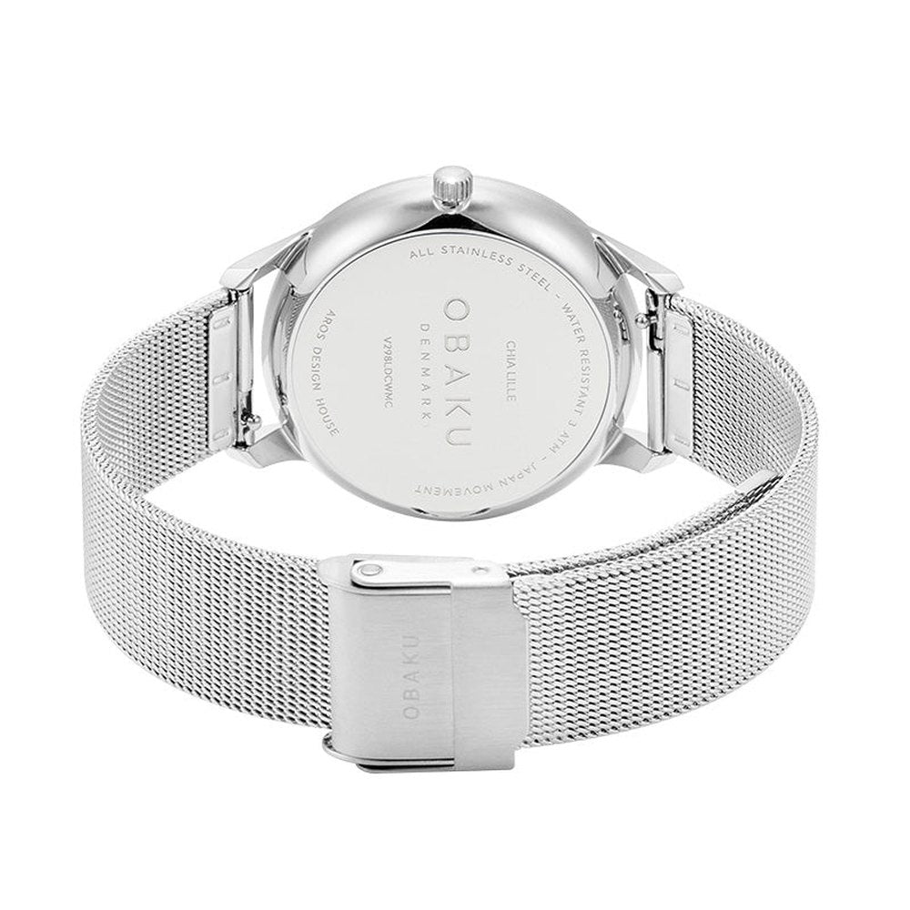 Obaku Womens Chia Lille Stainless Steel Mesh Watch In Sliver/White Dial