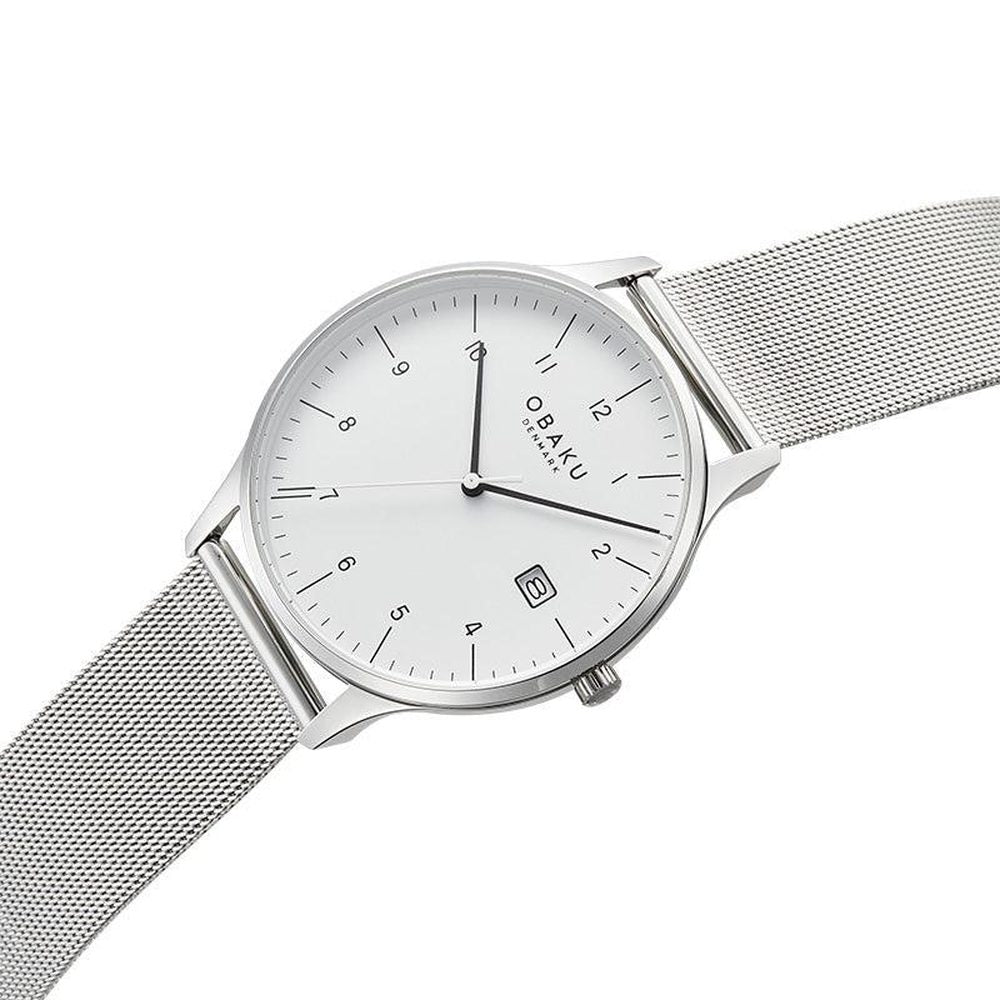 Obaku Mens White Dial Stainless Steel Mesh Watch In Silver