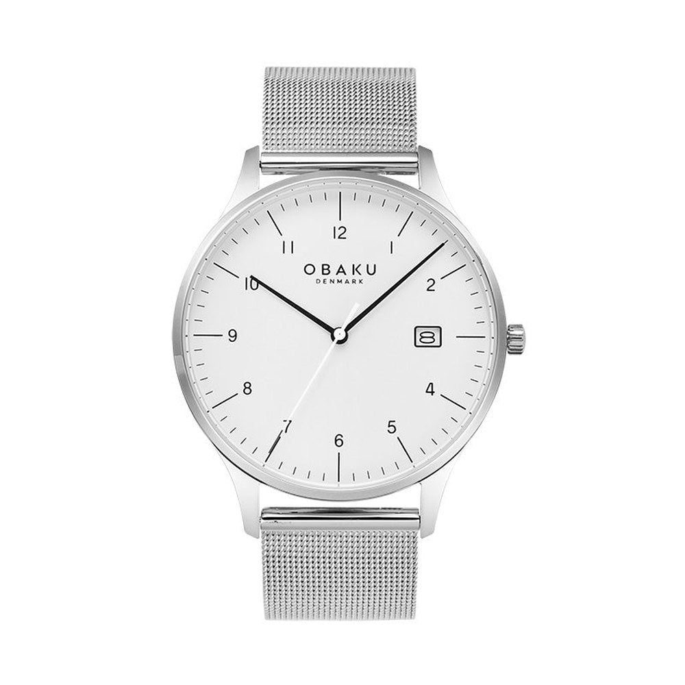 Obaku Mens White Dial Stainless Steel Mesh Watch In Silver