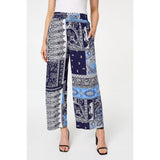 Izabel London Patchwork Print Wide Leg Trousers In Navy