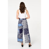 Izabel London Patchwork Print Wide Leg Trousers In Navy