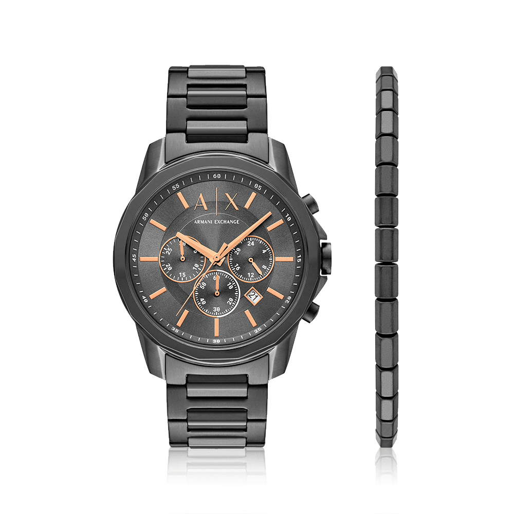 Armani Exchange Mens Banks Watch And Bracelet Set In Gunmetal