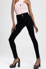 Sissyboy Womens High Rise Exposed Buttons Pants In Black