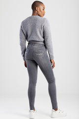 Sissy boy Womens Lily Mid Waist Straight Leg Jeans In Grey