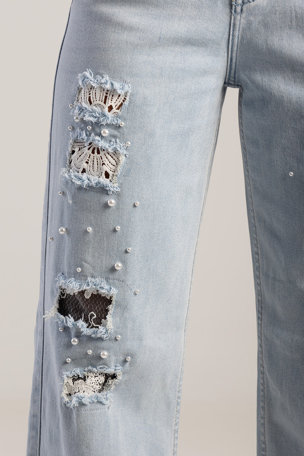 Sissy boy Womens High-Waist Wide Leg Jeans In Light Vintage