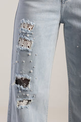 Sissy boy Womens High-Waist Wide Leg Jeans In Light Vintage