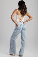 Sissy boy Womens High-Waist Wide Leg Jeans In Light Vintage