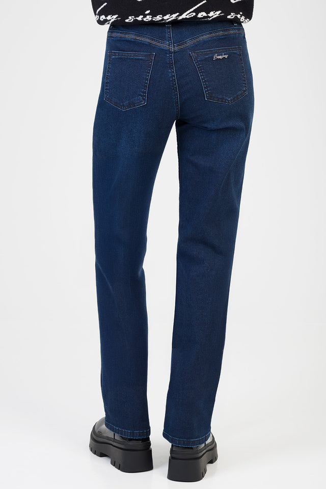 Sissy boy Womens Mid Waist Straight Leg Jean In Dark Vintag