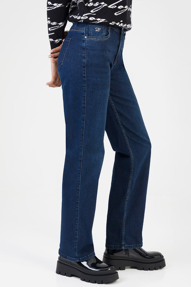 Sissy boy Womens Mid Waist Straight Leg Jean In Dark Vintag